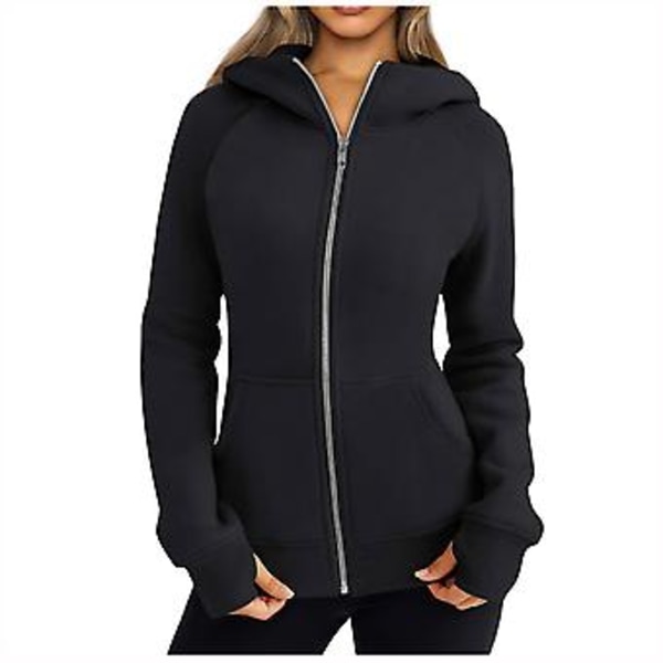 Zip Up Hoodies til Kvinder Fleecejakker Trøjer Efterårstøj Sweatshirts Med Lommer Vinter Y2k Tøj L Sort
