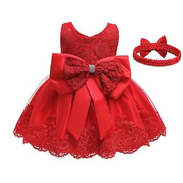 Flickors Lace-Embroideryklänning med Rosett-Tutu för Fest (110 Räkrosa)