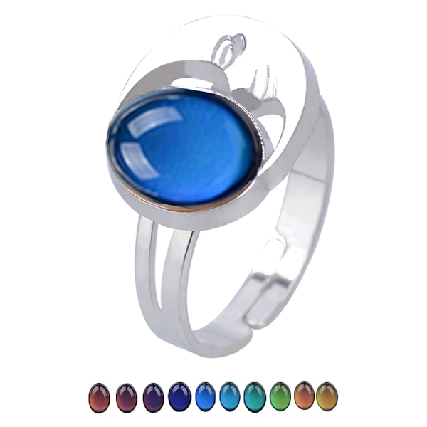 9 st Mood Ringar i Justerbar Storlek Original Oval Färgväxlande Ring