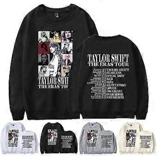 Taylor Swift The Eras Tour Tröja Långärmad Rundhals Casual Jumper Pullover Toppar Fans Presenter För Män Kvinnor Vänner (3XL Svart)
