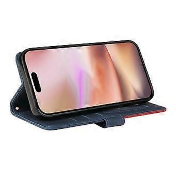 KT Läderserie-1 Fodral till iPhone 16 Plus Flip Folio Skyddande Telefonfodral Tvåfärgad Splitsning (Stil B)