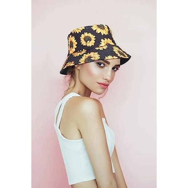 Sort Dame Dou Hat Dobbeltsidet Solhat Reversible Blomsterprint