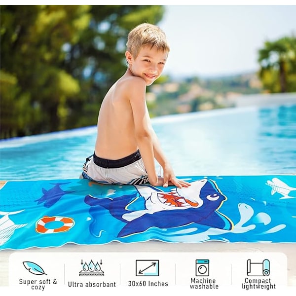 Barnens supermjuka hajstrandhandduk 80*160cm Pojkar Badhandduk Snabbtorkande badhandduk Strandfilt Vattenabsorberande Lätt strandhandduk Reshandduk