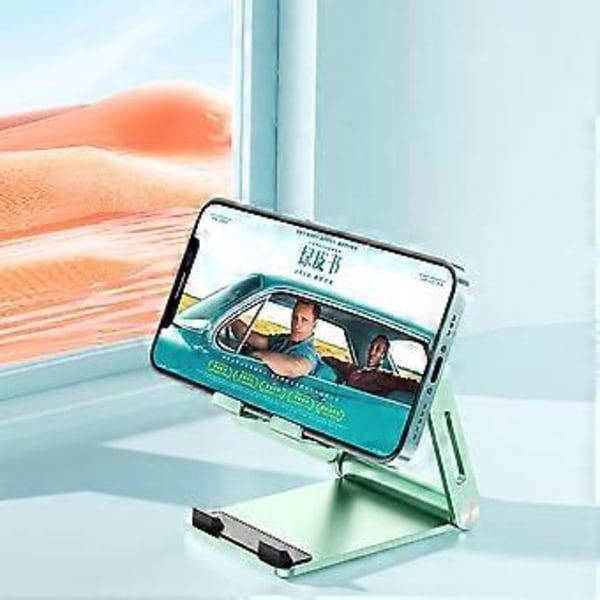 Justerbart og foldbart mobiltelefonstativ til skrivebord, aluminium mobiltelefonstativ med skridsikker base. (grøn)