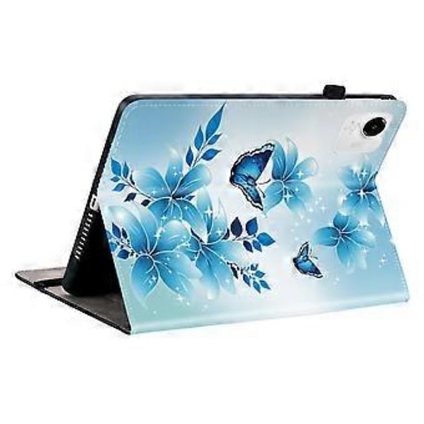 För Honor Pad X9a Läderfodral Mönstertryckt Ställ Tablet Skydd med Kortfack (Blå Fjäril)