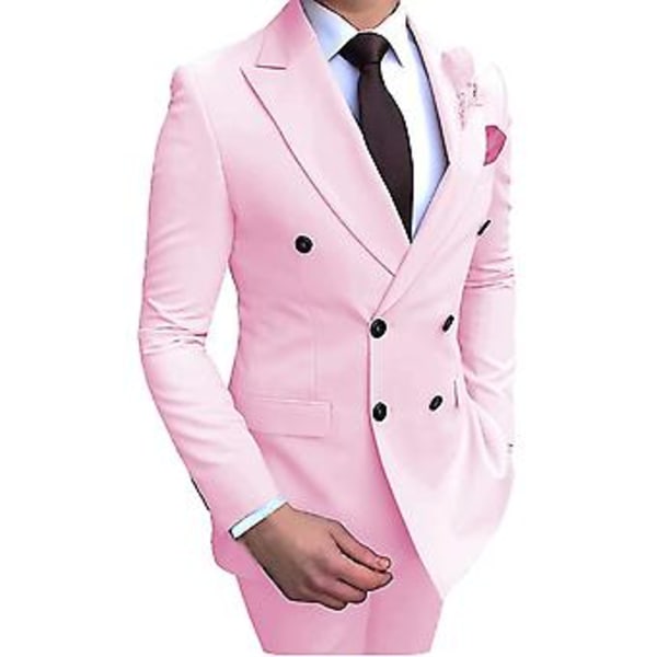 Herre Dobbeltbrystet Blazer Dress 2 Deler Slank Passform Bryllup Brudgom Smokinger Spiss Rever Formelle Prom Dress (38 Rosa)