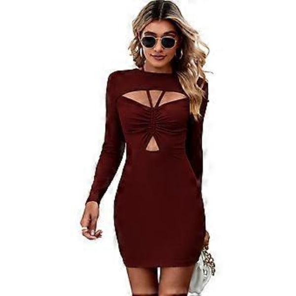 Langærmet, udskåret, sexet bodycon-kjole til kvinder, fest mini bandagekjole (Large)