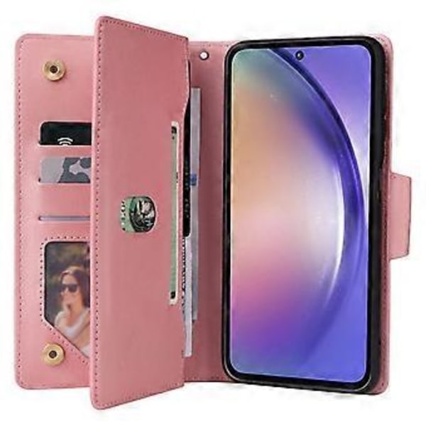 För Samsung Galaxy A55 5G Plånboksfodral med Dragkedja och Nitar Läder Flip Telefonfodral()