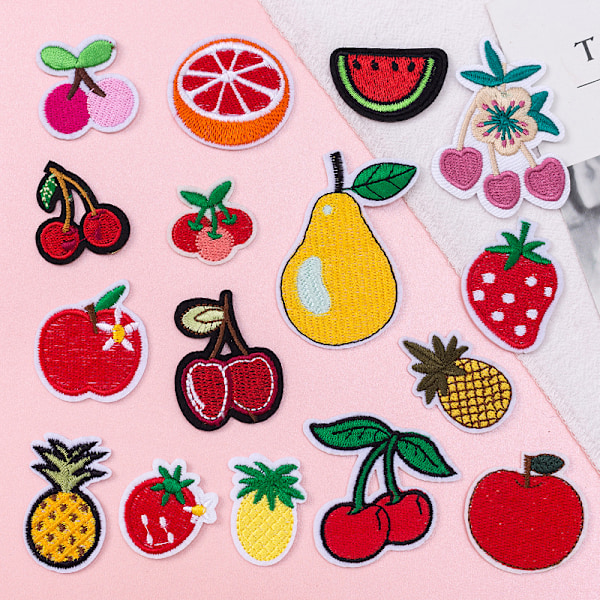 16 pcs pieces of fruit embroidered fabric stickers cherry pineapp