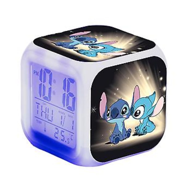Lilo & Stitch Digital Väckarklocka med 7 Färgväxlande Cartoon Nattlampa Sängbordsklocka Lampa Heminredning Barnleksak Presenter{jkw} ( D)