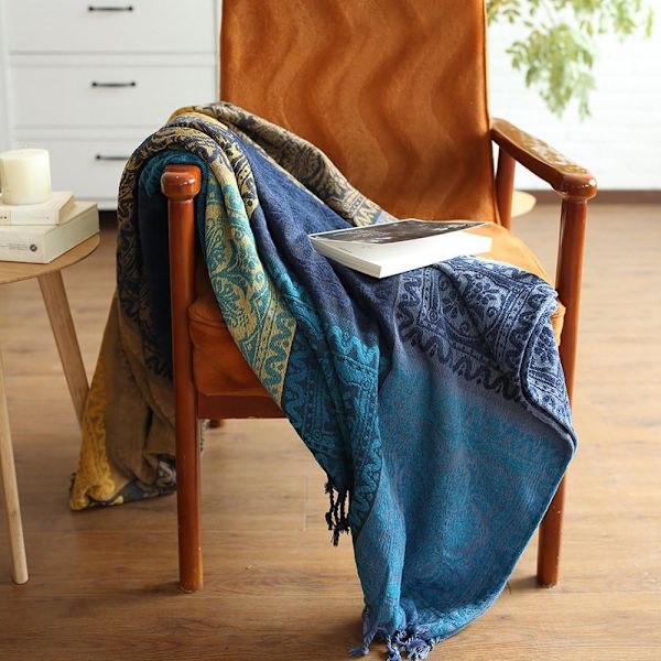ELEOPTION Chenille-filt, Jacquard-tofsar, sofföverdrag