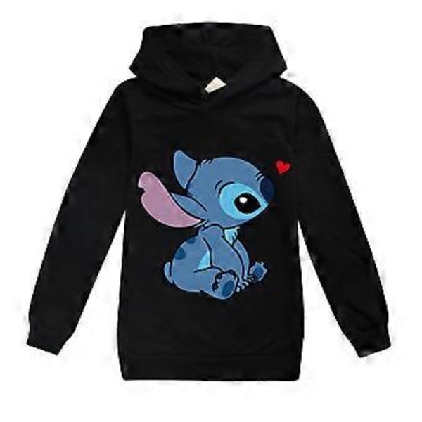 Lasten poikien ja tyttöjen Lilo ja Stitch -painatuksella varustetut hupparit pitkähihaiset paidat huppari (13-14 vuotta musta)