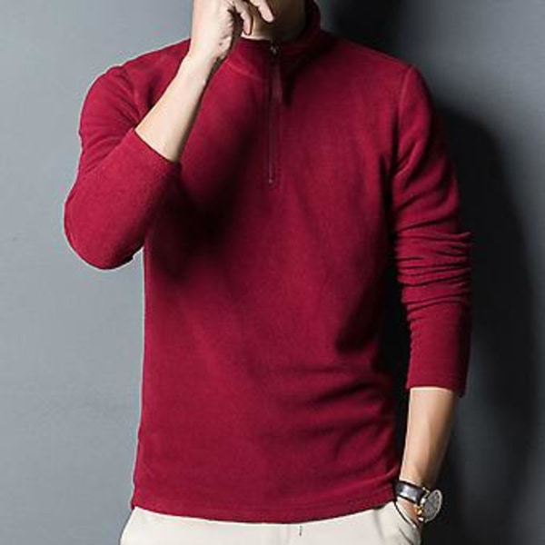 Herrar Tröja Solid Färg Stå Krage Blixtlås Halsring Slim Fit Streetwear Höst Vinter Dubbelsidig Fleece Botten Skjorta Män Kläder (3XL Svart)