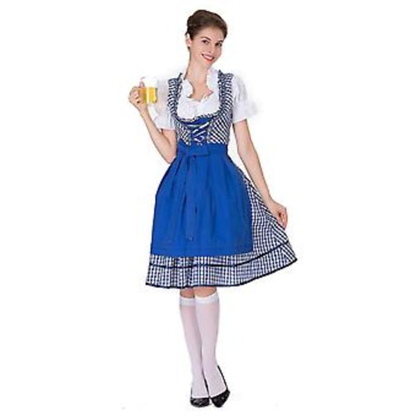 Dam Oktoberfestdräkt, Tysk Dirndlklänning Kostymklänning, för Bayerisk Karnevalfest-r (S Blå)