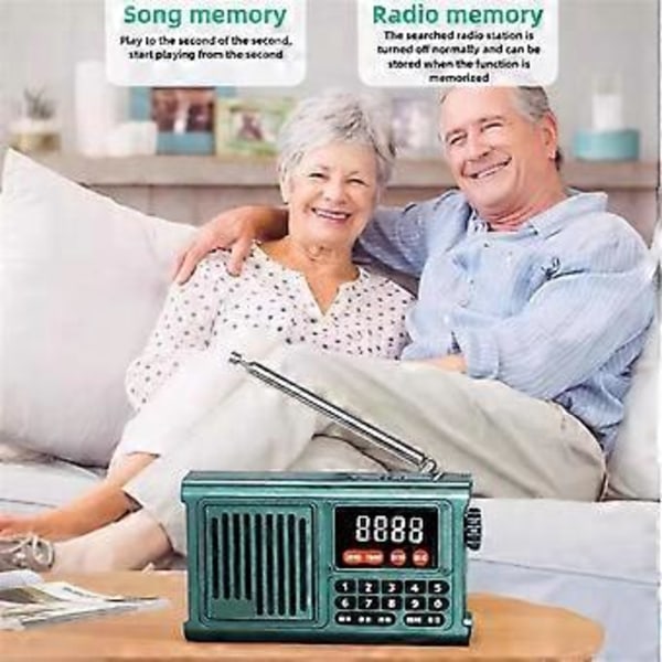 DAB Radio Bärbar Nödladdningsbar Bluetooth Ljudbox AM FM Radio Mini Vintage Ham Högtalare M (Gräsgrön)
