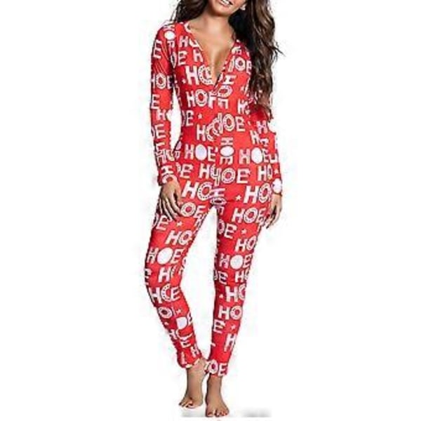 Dame Trykte Jule-Onesies Hjemmetøj Nattøj Pyjamas (S Rød Bogstav)