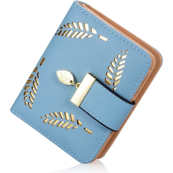 （Blå） Kvinnlig myntväska, bifold lädermyntväska läderplånbok