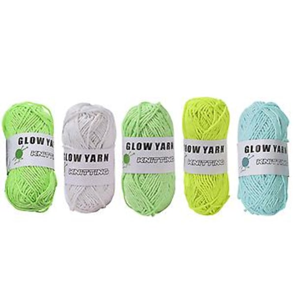 Lysande Garn Mjukt 50m: Luminous Stickgarn för DIY Sy & Hantverk, Gräsgrön/Vit/Ljusgrön/Fluorescerande Grön/Blå/Flerfärgad (4/5 Rullar)( )