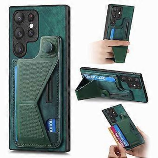 Samsung Galaxy S25 Ultra -kotelo korttipaikalla ja jalustalla, retro nahkainen takakansi - Vihreä (Vihreä)