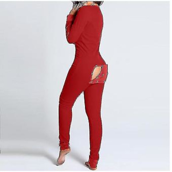 Långärmad Jumpsuit med Bakknäppning för Kvinnor - Onesie Pyjamas Bodycon Nattkläder Vuxna Onesies Combinaison Pyjama Femme-yky M B Lila