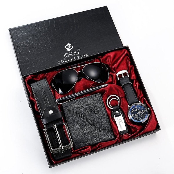 Ideal Gifts For Men Dad Husband,watch, Belt, Wallet,sunglass Pen And Keychian,with Gifth Box Package SET A