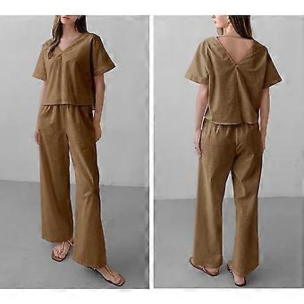 Dam Pyjamas och Byxor Set V-formad Krage Pyjamas Bomull Rygglös Pyjamas Nattbyxor Set (XL grön)