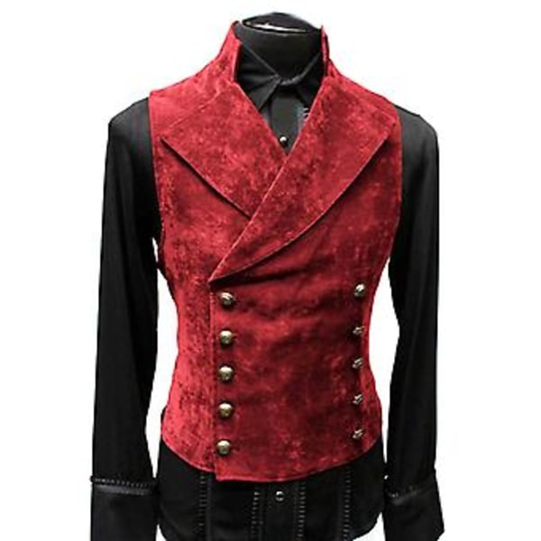 Fianao Casual Väst för Herrar med Stående Krage, Enfärgad, Dubbelknäppt, Slim Fit, för Arbetskläder (XL Vinröd)