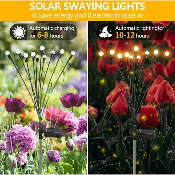 Solcellelamper til udendørs brug, 4 stk. 10 LED, solcelle-lys, have D