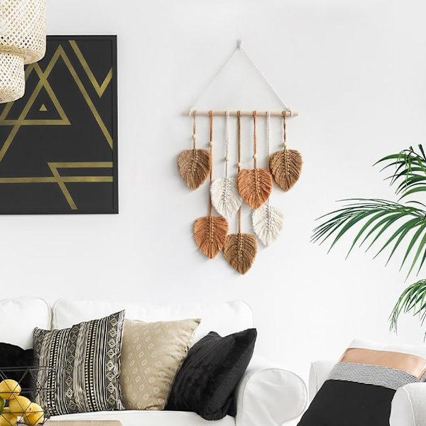 1 st Macrame väggbonad med vävd bohemisk löv