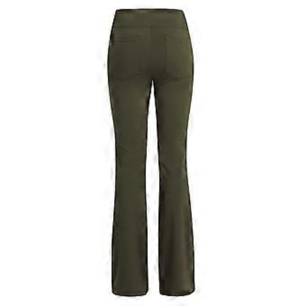 Dame Fit & Flare Plain Bukser Bløde Åndbare Casual Lange Bukser Høj Talje Sommer Elastisk Talje Knapper (L Grøn)