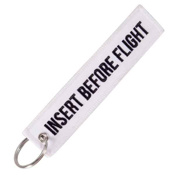 Merryso Insert Before Flight Print Embroidery Tag Keychain Key Ring Chain Pendant Gift White Base Black Letter