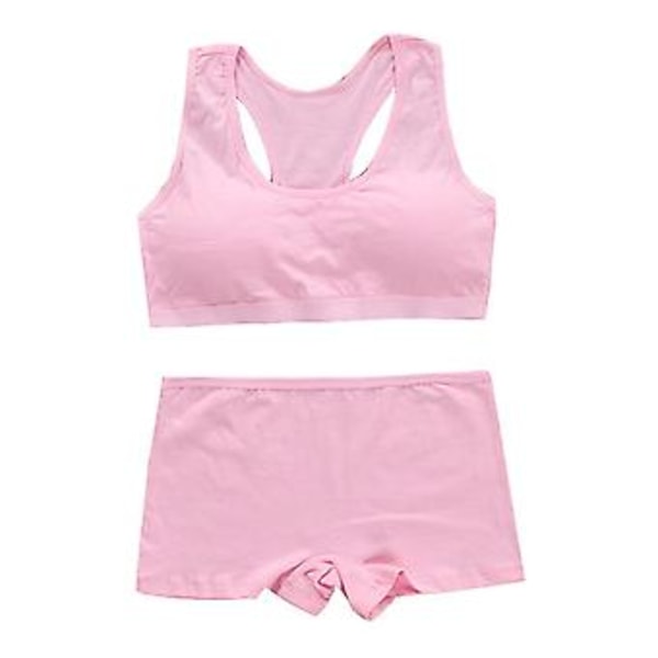 Modeunderkläder Set för Flickor Mjuk Hudvänlig Underkläder Sömlös Lätt BH Trosor-5 (Rosa)