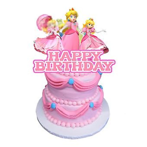 Prinsesse Peach Fødselsdagsfest Dekoration, Festtilbehørssæt Til Piger Inkluderer Tillykke Med Fødselsdagen Banner, Kage/Cupcake Topper, Ballon, Hængende Hvirvler( )