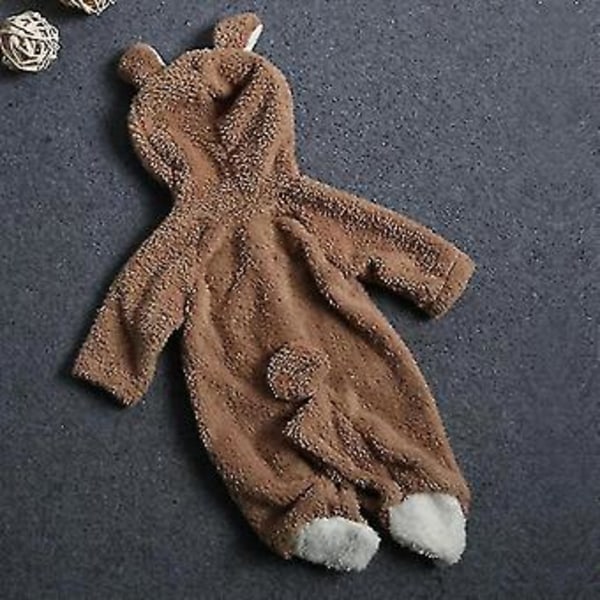 Baby Fleece Romper Vinter Varmt Søt Teddybjørn Hettestøkk (0-3 Mnd Khaki)