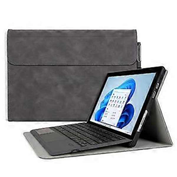 Fodral för Microsoft Surface Pro 10/9 med Ställ Läderskyddsfodral med Pennhållare - Grå(Grå)