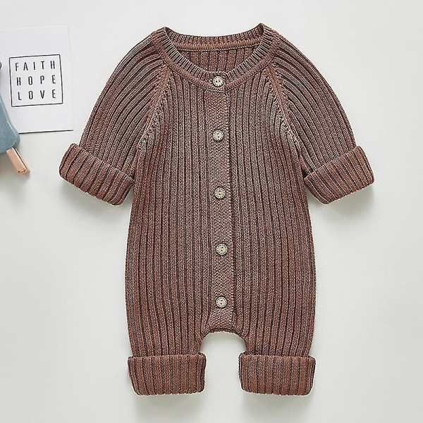 Newborn Baby Bodysuit Long Sleeves Knitted Jumpsuit Comfortable Outfits Clothes For Boys Camel 80CM