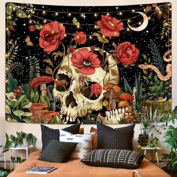Hodeskalle Blomsterteppe, Sopp Skjelett Goth Hage Estetisk Teppe