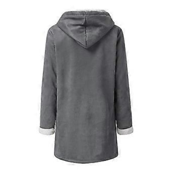 Dame Vinter Langærmet Tyk Plus Fløjl Hætte Casual Bomuld Varm Jakke Fleece Varm Frakke Hættetrøje Overtøj 1 stk (L Grå)