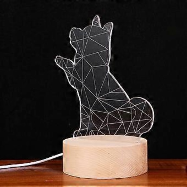 1 stk 3D LED Lys Lampe Skrivebordslampe Nattbordslampe Solid Trebase Tegneserieform Design for Dekor (Knappbryter Akita Hund)