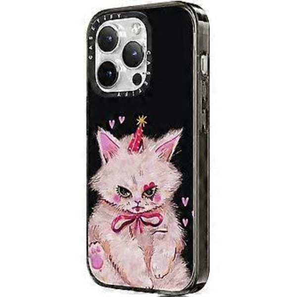 Kompakt etui for iPhone 15 Pro [Testet for fall fra 2x militærstandard / Fallbeskyttelse fra 1,2 meter] - Clown Kitty - Klar svart