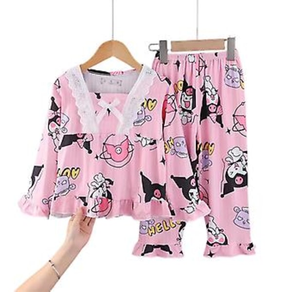 4-12 År Piger Sanrio Pyjamas Pyjamas Pjs Sæt Tegneserie Kawaii Melody Kuromi Cinnamoroll Nattøj Nattøj Loungewear (4-5 År Pink Kuromi)