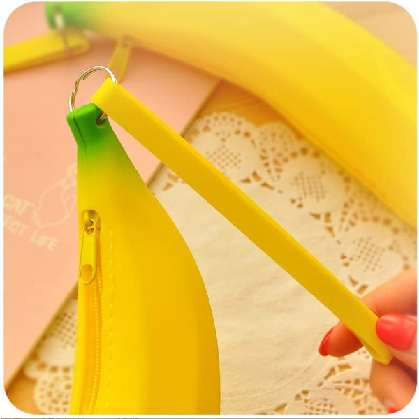 Stor Kapacitet Banan Form Pung Pen Pung Blyant Etui Sød Silikon Pung Mønt Pung Nøglepung - Gul