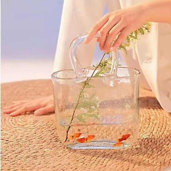 Klar glassvase med håndtak og bobler, elegant veskedesign, flott som fiskebolle og dekorasjon til bryllup, fest, hjem (transparent farge)