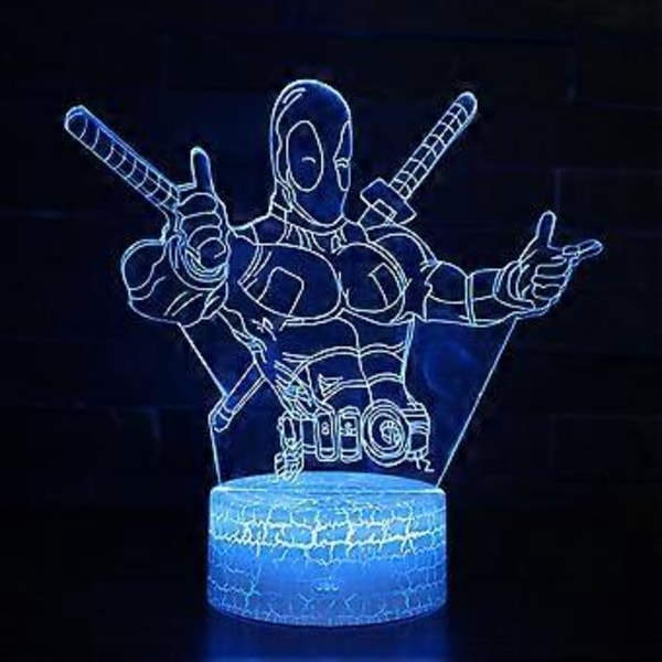 Marvel Deadpool 3D Illusion LED Natlampe 7 Farver Skiftende Hjem Værelse Bord Dekorationer Berøringskontrol Gave ( )