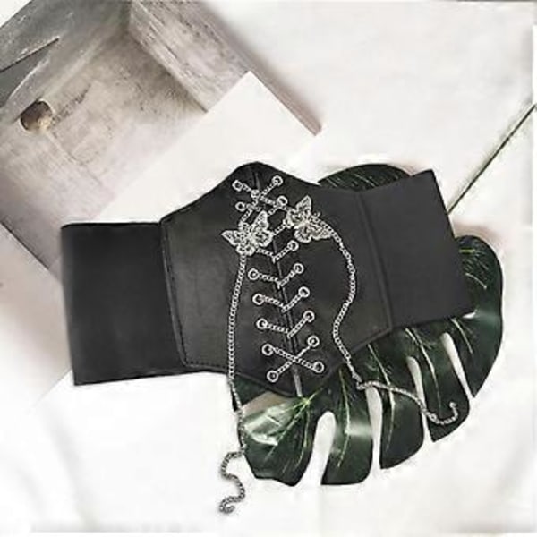 Mode Korsett Midjeband, Elastisk Kostym Justerbart Midjebälte Fjärilskedja Elastiskt Korsettbälte för Halloween Steampunk Kostym Kvinnor (Svart)