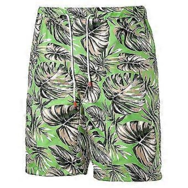 Menn Hawaii Blomstertrykte Shorts Sommer Strandferie Korte Bukser V (L Grønn)