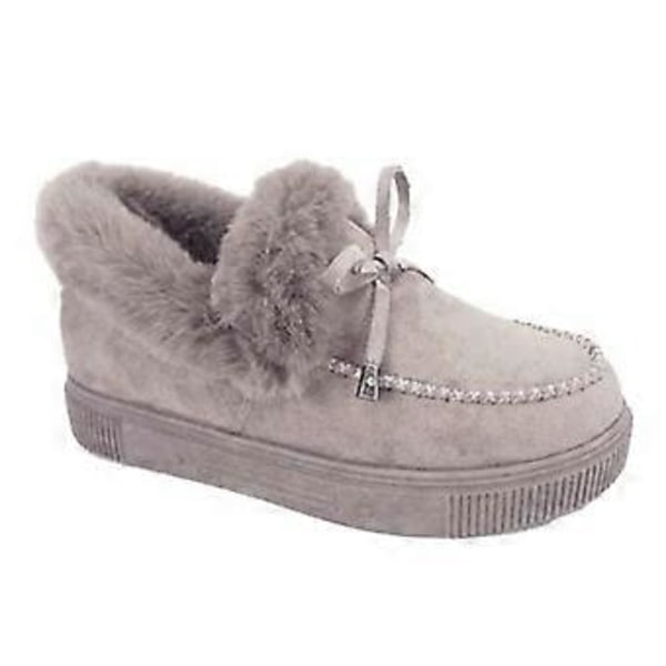 Nyhet Dam Vintermode Platt Stövlar Tjocka Varma Plattform Snökängor Slip on Ankelstövlar för Inomhus/Utomhusbruk (Grå)