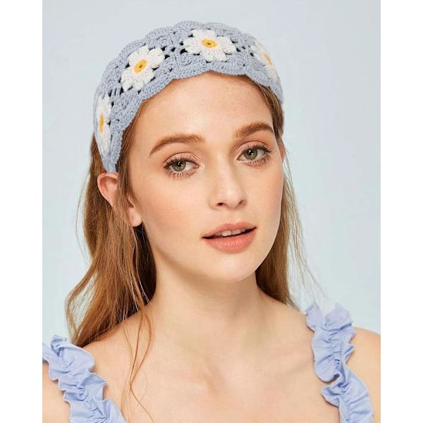 3 stk. Beige+Blå+Pink Hippie Hårbånd Hovedbånd til Kvinder Boho Hovedbånd Strik Hårbånd Blomster Hovedbeklædning til Piger