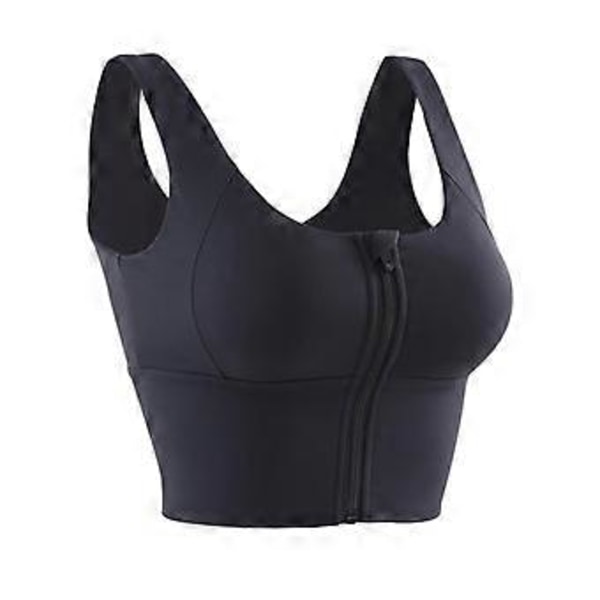 Sport-BH för damer med dragkedja fram, bekväm, vadderad shapewear stretch crop (Storlek L Svart)