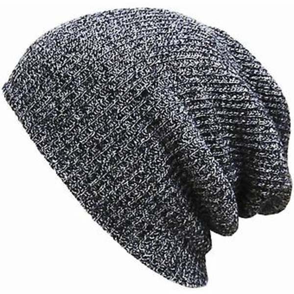 Unisex Vintervarm Uldstrikket Hæklet Slouchy Beanie Hat (Mørkegrå)